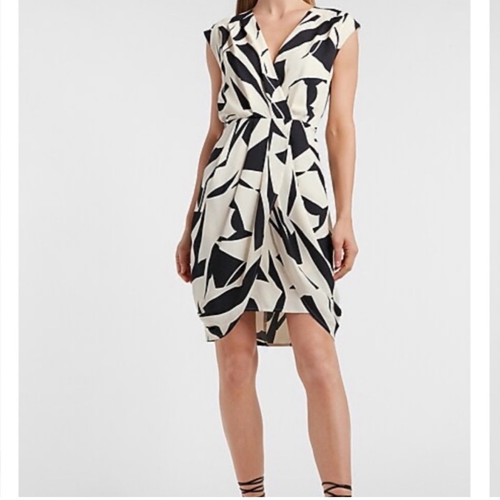 Express Abstract Black and Cream Mini Dress